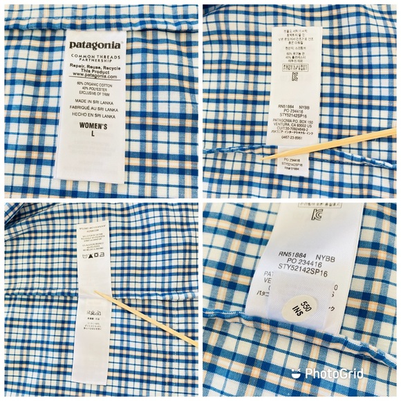 Patagonia Button Up Long Sleeve Shirt Blue Collared Plaid Roll Tab - Womens L - Picture 13 of 14